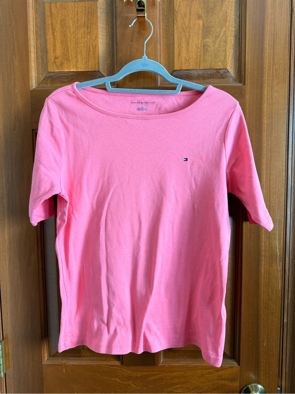 Tommy Hilfiger Pink Cotton Boat Neck Short Sleeve Top Women’s Large